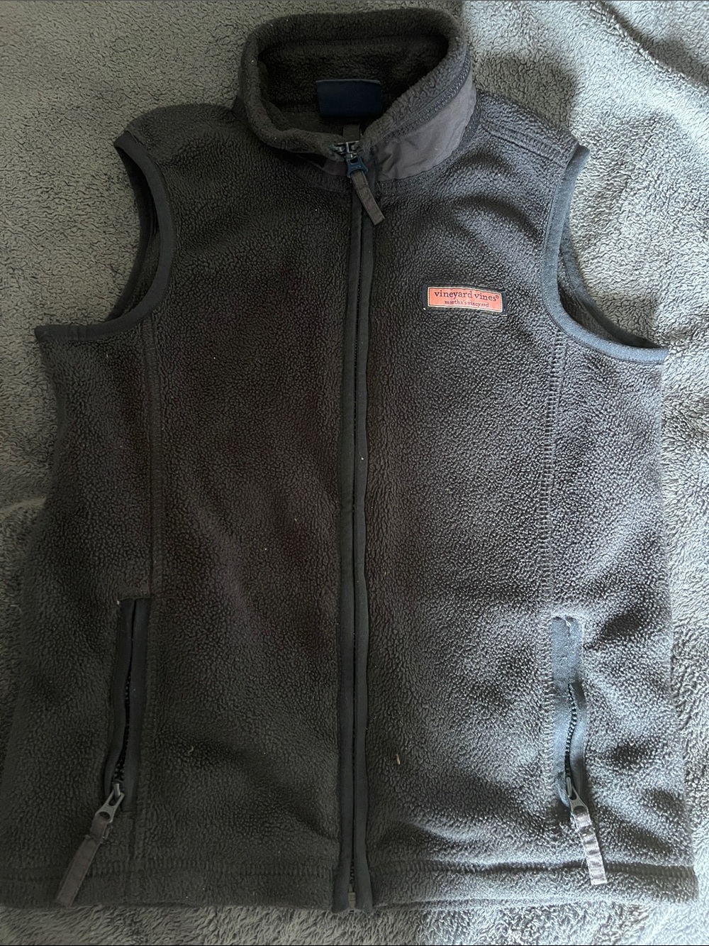 Vineyard Vines Kids' Navy Fleece Vest with Pink Logo Patch